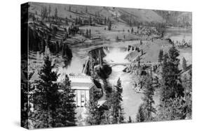 Aerial View of the Falls on Spokane River - Spokane, WA-Lantern Press-Stretched Canvas