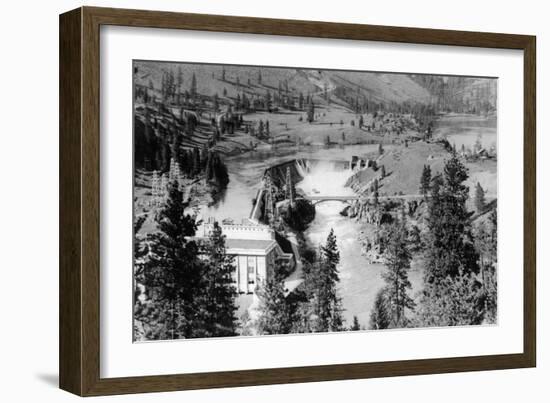 Aerial View of the Falls on Spokane River - Spokane, WA-Lantern Press-Framed Art Print