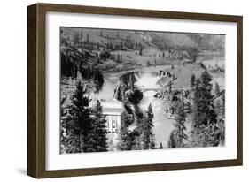 Aerial View of the Falls on Spokane River - Spokane, WA-Lantern Press-Framed Art Print