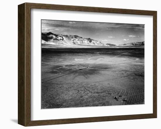 Aerial View of the First Atomic Bomb's Dark Scar Below Sierra Oscura Mountain in Desert-Fritz Goro-Framed Photographic Print