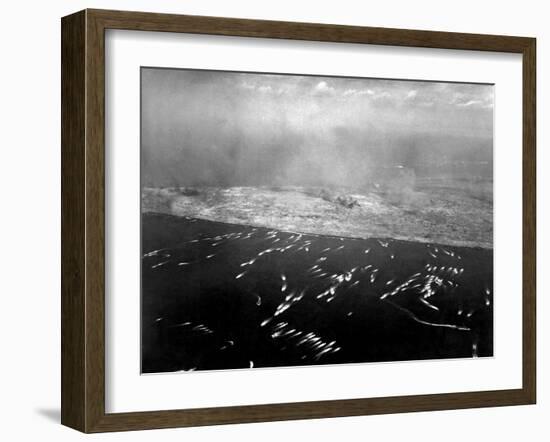 Aerial View of the First Wave of Landing Craft Invading Iwo Jima-null-Framed Photo