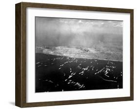 Aerial View of the First Wave of Landing Craft Invading Iwo Jima-null-Framed Photo