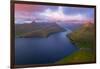 Aerial view of the fjord at sunrise, Funningur, Eysturoy island, Faroe islands, Denmark-Paolo Graziosi-Framed Photographic Print