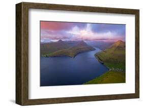 Aerial view of the fjord at sunrise, Funningur, Eysturoy island, Faroe islands, Denmark-Paolo Graziosi-Framed Photographic Print