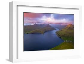 Aerial view of the fjord at sunrise, Funningur, Eysturoy island, Faroe islands, Denmark-Paolo Graziosi-Framed Photographic Print