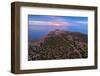 Aerial view of the fortified tower and island of Capo Passero at sunrise, Capo Passero island-Paolo Graziosi-Framed Photographic Print
