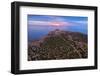 Aerial view of the fortified tower and island of Capo Passero at sunrise, Capo Passero island-Paolo Graziosi-Framed Photographic Print