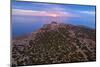 Aerial view of the fortified tower and island of Capo Passero at sunrise, Capo Passero island-Paolo Graziosi-Mounted Photographic Print