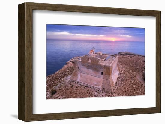 Aerial view of the fortified tower with the light house built on top of Capo Passero-Paolo Graziosi-Framed Photographic Print