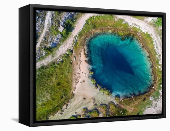 Aerial View of the Glavas Source of the Cetina River, Croatia. Source is over 110 M Deep.-paul prescott-Framed Stretched Canvas