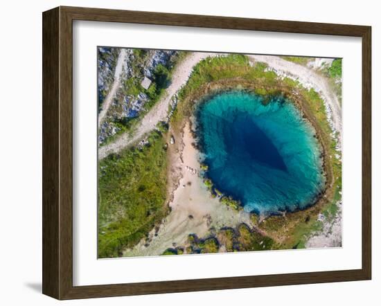 Aerial View of the Glavas Source of the Cetina River, Croatia. Source is over 110 M Deep.-paul prescott-Framed Photographic Print