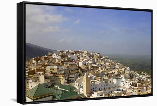 Aerial View of the Green Tiled Roofs of the Sacred City of Moulay Idriss-Simon Montgomery-Framed Stretched Canvas
