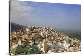 Aerial View of the Green Tiled Roofs of the Sacred City of Moulay Idriss-Simon Montgomery-Stretched Canvas