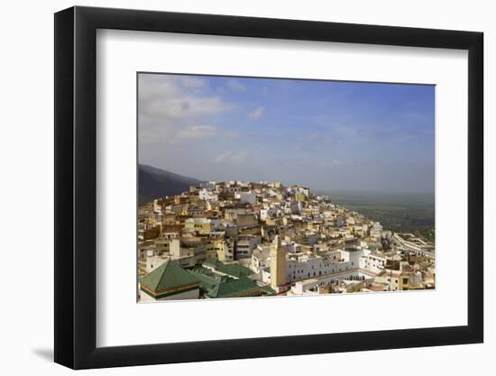 Aerial View of the Green Tiled Roofs of the Sacred City of Moulay Idriss-Simon Montgomery-Framed Photographic Print