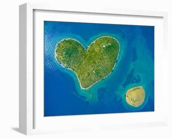 Aerial View of the Heart Shaped Galesnjak Island on the Adriatic Coast of Croatia.-paul prescott-Framed Photographic Print