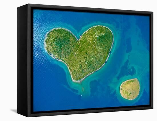 Aerial View of the Heart Shaped Galesnjak Island on the Adriatic Coast of Croatia.-paul prescott-Framed Stretched Canvas