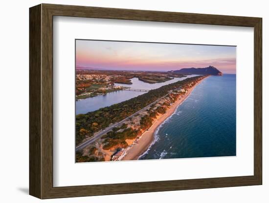 Aerial view of the lake and beach of Sabaudia with the woody mountain of Circeo-Paolo Graziosi-Framed Photographic Print