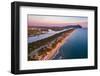 Aerial view of the lake and beach of Sabaudia with the woody mountain of Circeo-Paolo Graziosi-Framed Photographic Print