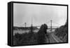 Aerial View of the Narrows Bridge - Tacoma, WA-Lantern Press-Framed Stretched Canvas