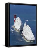 Aerial View of the Needles Rocks and Lighthouse, Isle of Wight, England, United Kingdom-Charles Bowman-Framed Stretched Canvas