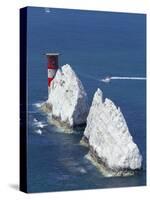 Aerial View of the Needles Rocks and Lighthouse, Isle of Wight, England, United Kingdom-Charles Bowman-Stretched Canvas