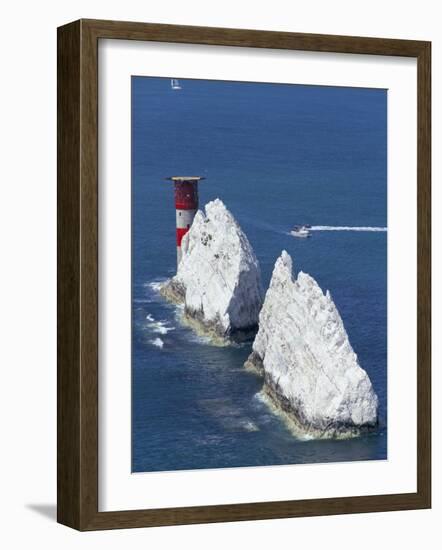 Aerial View of the Needles Rocks and Lighthouse, Isle of Wight, England, United Kingdom-Charles Bowman-Framed Photographic Print