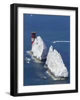 Aerial View of the Needles Rocks and Lighthouse, Isle of Wight, England, United Kingdom-Charles Bowman-Framed Photographic Print