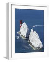 Aerial View of the Needles Rocks and Lighthouse, Isle of Wight, England, United Kingdom-Charles Bowman-Framed Photographic Print