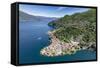 Aerial View of the Picturesque Village of Varenna Surrounded by Lake Como and Gardens-Roberto Moiola-Framed Stretched Canvas