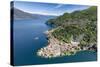 Aerial View of the Picturesque Village of Varenna Surrounded by Lake Como and Gardens-Roberto Moiola-Stretched Canvas