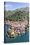 Aerial View of the Picturesque Village of Varenna Surrounded by Lake Como and Gardens-Roberto Moiola-Stretched Canvas