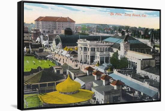 Aerial View of the Pike - Long Beach, CA-Lantern Press-Framed Stretched Canvas