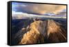 Aerial view of the rocky peaks of Latemar at sunset, Dolomites, South Tyrol, Italy, Europe-Roberto Moiola-Framed Stretched Canvas