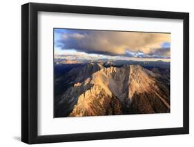 Aerial view of the rocky peaks of Latemar at sunset, Dolomites, South Tyrol, Italy, Europe-Roberto Moiola-Framed Premium Photographic Print