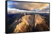 Aerial view of the rocky peaks of Latemar at sunset, Dolomites, South Tyrol, Italy, Europe-Roberto Moiola-Framed Stretched Canvas