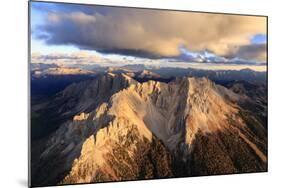 Aerial view of the rocky peaks of Latemar at sunset, Dolomites, South Tyrol, Italy, Europe-Roberto Moiola-Mounted Photographic Print