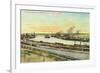 Aerial View of the San Pedro Harbor - Los Angeles, CA-Lantern Press-Framed Art Print