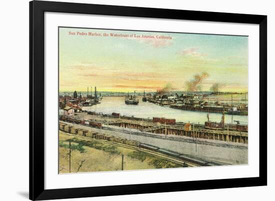 Aerial View of the San Pedro Harbor - Los Angeles, CA-Lantern Press-Framed Art Print