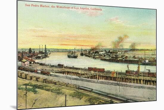 Aerial View of the San Pedro Harbor - Los Angeles, CA-Lantern Press-Mounted Art Print