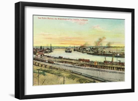 Aerial View of the San Pedro Harbor - Los Angeles, CA-Lantern Press-Framed Art Print