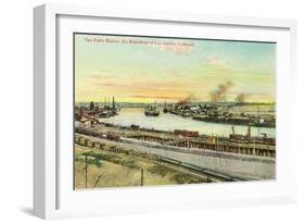 Aerial View of the San Pedro Harbor - Los Angeles, CA-Lantern Press-Framed Art Print