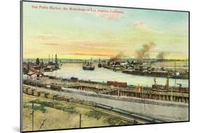 Aerial View of the San Pedro Harbor - Los Angeles, CA-Lantern Press-Mounted Art Print