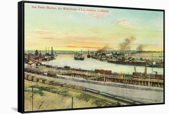 Aerial View of the San Pedro Harbor - Los Angeles, CA-Lantern Press-Framed Stretched Canvas