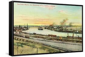 Aerial View of the San Pedro Harbor - Los Angeles, CA-Lantern Press-Framed Stretched Canvas