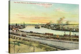 Aerial View of the San Pedro Harbor - Los Angeles, CA-Lantern Press-Stretched Canvas