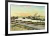 Aerial View of the San Pedro Harbor - Los Angeles, CA-Lantern Press-Framed Premium Giclee Print