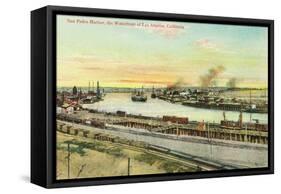 Aerial View of the San Pedro Harbor - Los Angeles, CA-Lantern Press-Framed Stretched Canvas