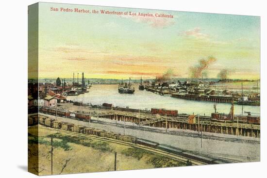 Aerial View of the San Pedro Harbor - Los Angeles, CA-Lantern Press-Stretched Canvas