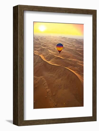 Aerial view of the sand dunes of the Arabian Desert next to Dubai at sunset, United Arab Emirates-Miva Stock-Framed Photographic Print