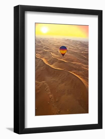 Aerial view of the sand dunes of the Arabian Desert next to Dubai at sunset, United Arab Emirates-Miva Stock-Framed Photographic Print